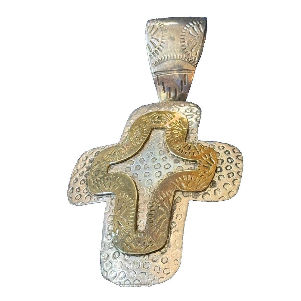 Vintage Taxco Mexico 925 Sterling Silver Large Cross Pendant Artisan Etched 4"